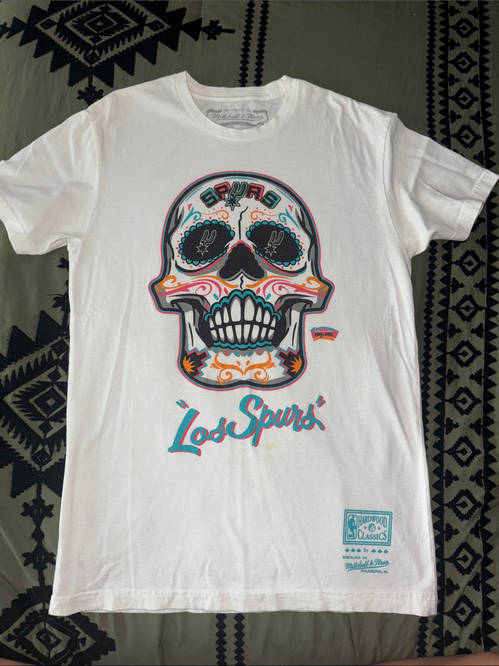 Mitchell & Ness White Los Spurs Sugar Skull Graphic Tee
